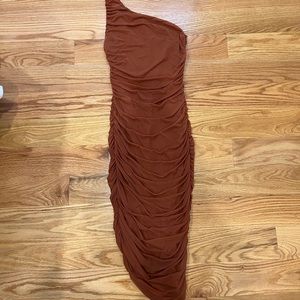 Rust one shoulder dress